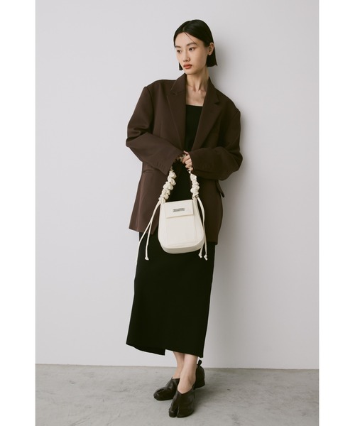 ギャザーハンドルフェイクレザーレザーフラップバッグ / 2WAY