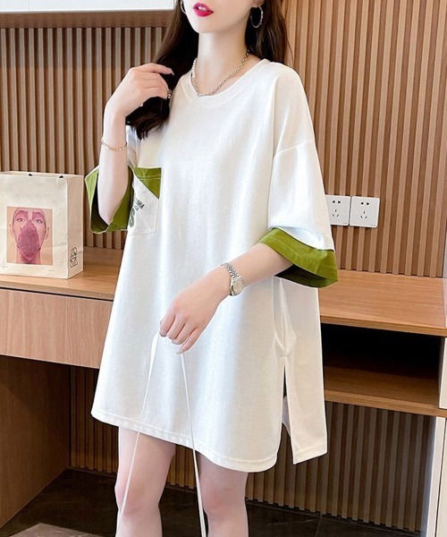 Miniministore(ミニミニストア)の「オーバーサイズTシャツチュニックtシャツ(Tシャツ/カットソー・レディース・ブラック/グリーン/ホワイト・FREE)」の3枚目の写真