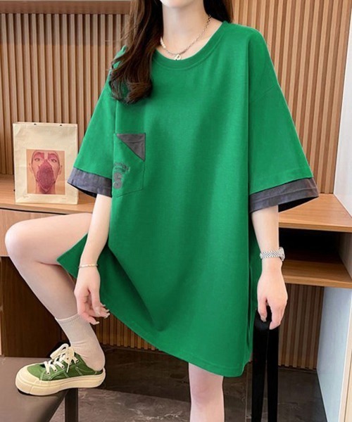 Miniministore(ミニミニストア)の「オーバーサイズTシャツチュニックtシャツ(Tシャツ/カットソー・レディース・ブラック/グリーン/ホワイト・FREE)」の2枚目の写真