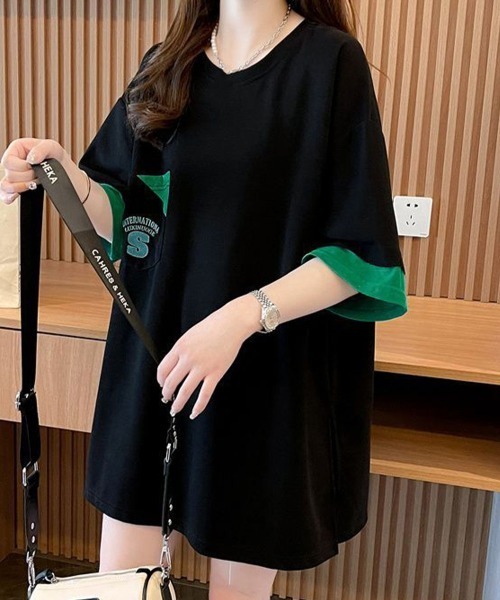 Miniministore(ミニミニストア)の「オーバーサイズTシャツチュニックtシャツ(Tシャツ/カットソー・レディース・ブラック/グリーン/ホワイト・FREE)」の1枚目の写真
