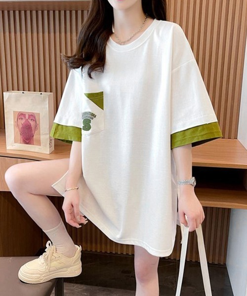 Miniministore(ミニミニストア)の「オーバーサイズTシャツチュニックtシャツ(Tシャツ/カットソー・レディース・ブラック/グリーン/ホワイト・FREE)」の4枚目の写真