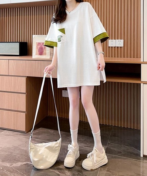 Miniministore(ミニミニストア)の「オーバーサイズTシャツチュニックtシャツ(Tシャツ/カットソー・レディース・ブラック/グリーン/ホワイト・FREE)」の9枚目の写真