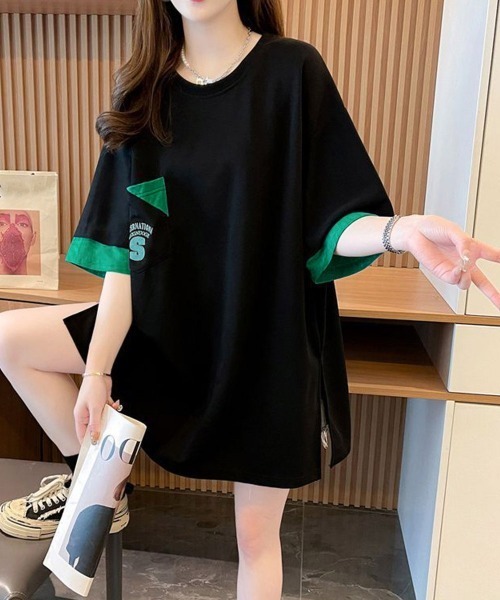 Miniministore(ミニミニストア)の「オーバーサイズTシャツチュニックtシャツ(Tシャツ/カットソー・レディース・ブラック/グリーン/ホワイト・FREE)」の10枚目の写真