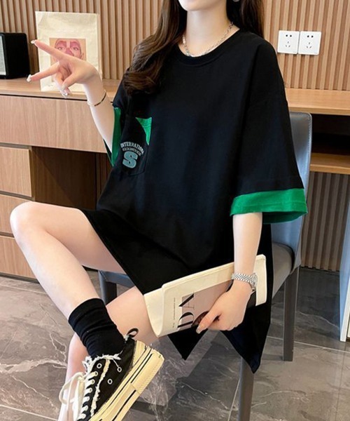Miniministore(ミニミニストア)の「オーバーサイズTシャツチュニックtシャツ(Tシャツ/カットソー・レディース・ブラック/グリーン/ホワイト・FREE)」の11枚目の写真
