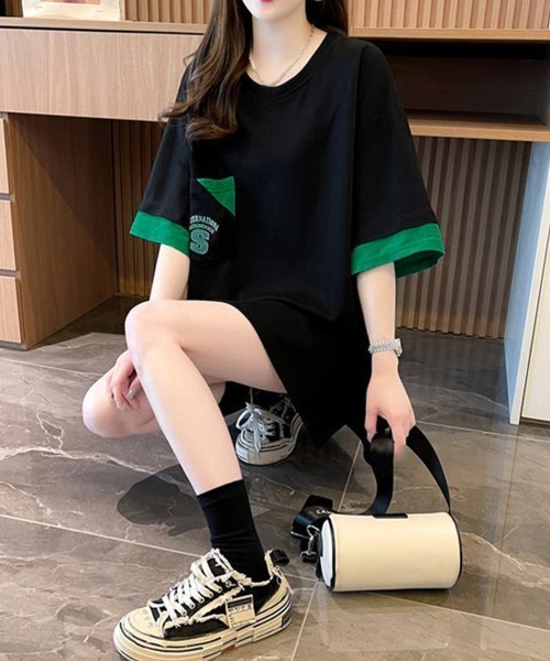 Miniministore(ミニミニストア)の「オーバーサイズTシャツチュニックtシャツ(Tシャツ/カットソー・レディース・ブラック/グリーン/ホワイト・FREE)」の12枚目の写真
