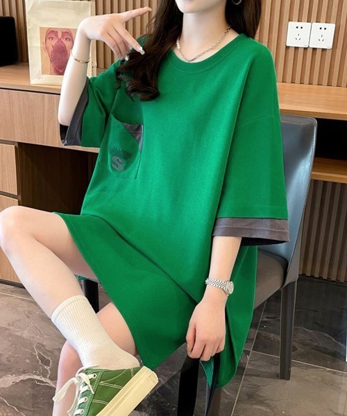 Miniministore(ミニミニストア)の「オーバーサイズTシャツチュニックtシャツ(Tシャツ/カットソー・レディース・ブラック/グリーン/ホワイト・FREE)」の14枚目の写真