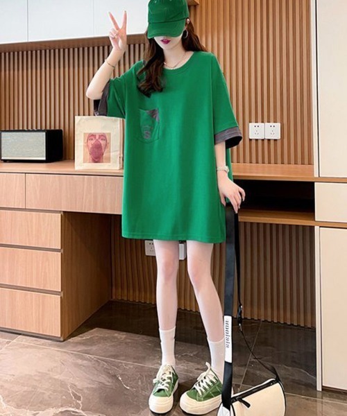 Miniministore(ミニミニストア)の「オーバーサイズTシャツチュニックtシャツ(Tシャツ/カットソー・レディース・ブラック/グリーン/ホワイト・FREE)」の16枚目の写真