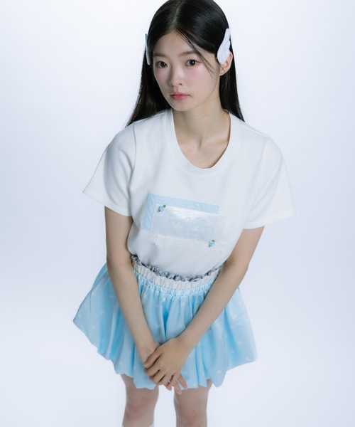 monepine(モネピネ)の「collage embroidery Tee/コラージュ刺繍T(Tシャツ/カットソー・レディース・ライトグリーン/ライトブルー・1/2)」の11枚目の写真
