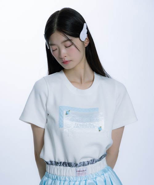 monepine(モネピネ)の「collage embroidery Tee/コラージュ刺繍T(Tシャツ/カットソー・レディース・ライトグリーン/ライトブルー・1/2)」の8枚目の写真