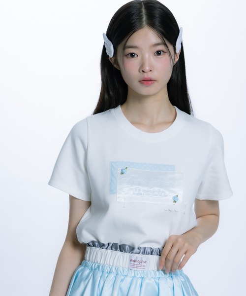 monepine(モネピネ)の「collage embroidery Tee/コラージュ刺繍T(Tシャツ/カットソー・レディース・ライトグリーン/ライトブルー・1/2)」の10枚目の写真