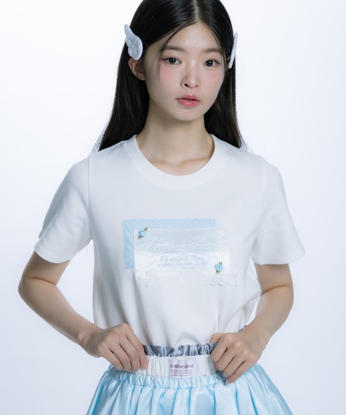monepine(モネピネ)の「collage embroidery Tee/コラージュ刺繍T(Tシャツ/カットソー・レディース・ライトグリーン/ライトブルー・1/2)」の7枚目の写真