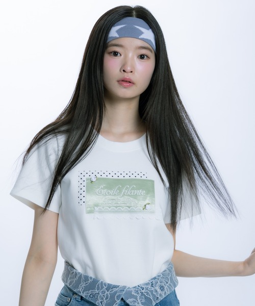 monepine(モネピネ)の「collage embroidery Tee/コラージュ刺繍T(Tシャツ/カットソー・レディース・ライトグリーン/ライトブルー・1/2)」の5枚目の写真