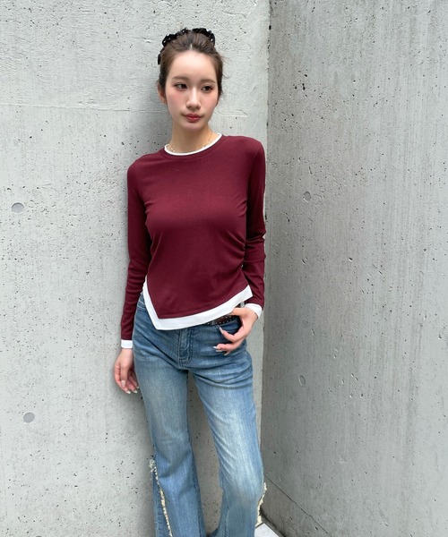 3.3 Field Trip (3.3フィールドトリップ)の「3.3 Field Trip/配色レイヤードロングスリーブ(Tシャツ/カットソー・レディース・ブラック/ボルドー/グレー・FREE)」の20枚目の写真