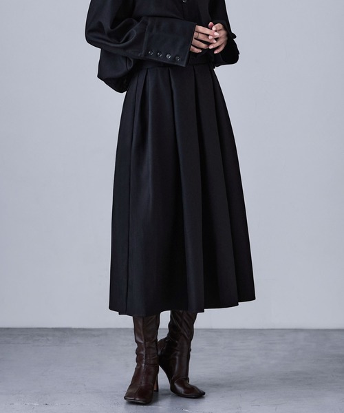 etoll.（エトル）の「ヘザーツイルタックスカート（スカート・レディース・チャコール/ブラック/ベージュ・FREE）」の2枚目の写真