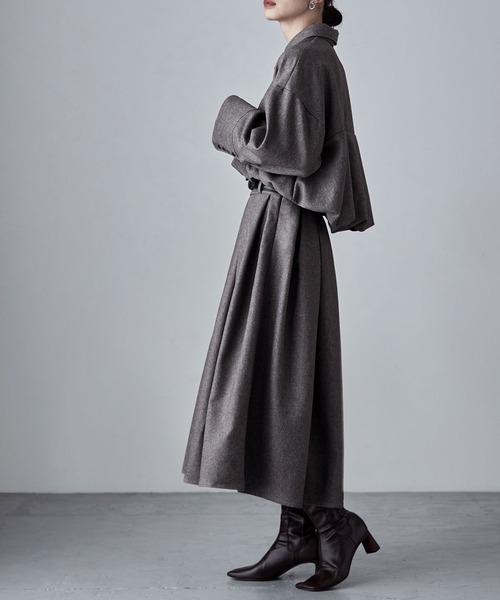 etoll.（エトル）の「ヘザーツイルタックスカート（スカート・レディース・チャコール/ブラック/ベージュ・FREE）」の6枚目の写真