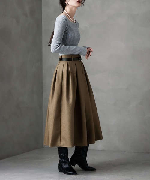 etoll.（エトル）の「ヘザーツイルタックスカート（スカート・レディース・チャコール/ブラック/ベージュ・FREE）」の20枚目の写真