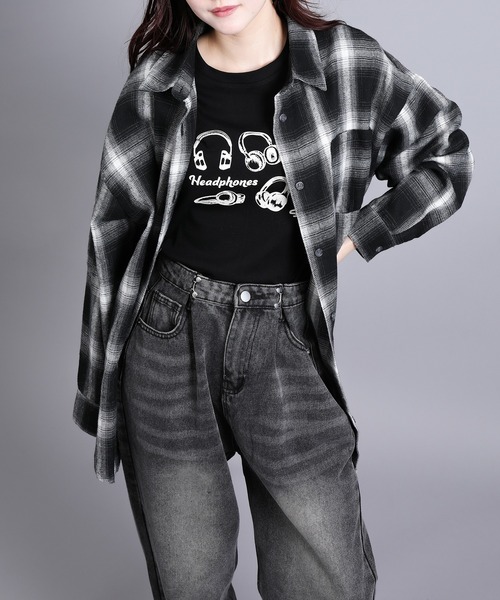 aimoha(アイモハ)の「チェック・ストライプオーバーシャツ(シャツ/ブラウス・レディース・グレー系その他3/ブラウン系その他3/ベージュ系その他2/ホワイト系その他/ブラック系その他3/ブラウン系その他2/ブラック系その他2/ブラウン系その他・FREE)」の1枚目の写真