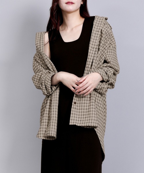 aimoha(アイモハ)の「チェック・ストライプオーバーシャツ(シャツ/ブラウス・レディース・グレー系その他3/ブラウン系その他3/ベージュ系その他2/ホワイト系その他/ブラック系その他3/ブラウン系その他2/ブラック系その他2/ブラウン系その他・FREE)」の8枚目の写真