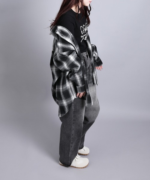 aimoha(アイモハ)の「チェック・ストライプオーバーシャツ(シャツ/ブラウス・レディース・グレー系その他3/ブラウン系その他3/ベージュ系その他2/ホワイト系その他/ブラック系その他3/ブラウン系その他2/ブラック系その他2/ブラウン系その他・FREE)」の10枚目の写真