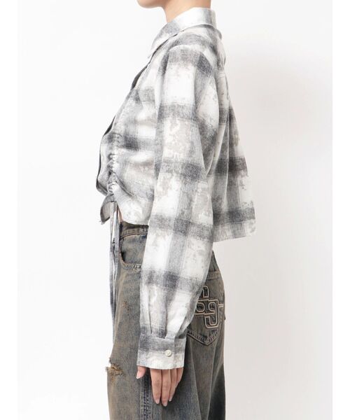 GYDA（ジェイダ）の「ドロストショートGRUNGEチェックシャツ（シャツ/ブラウス・レディース・オフホワイト/グレー・FREE）」の20枚目の写真
