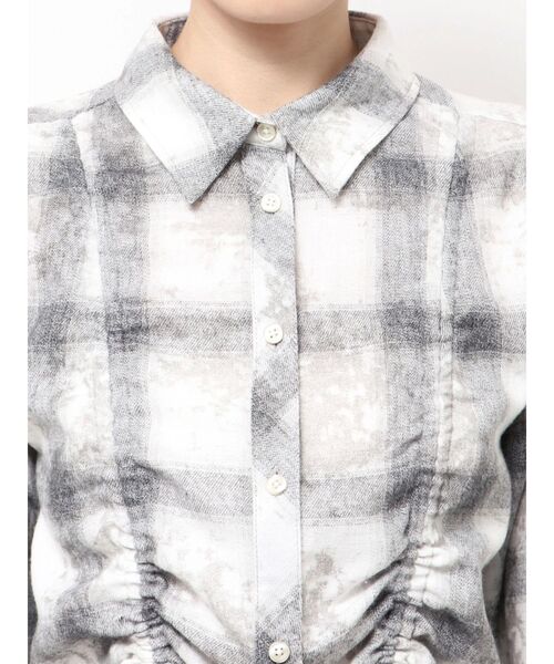 GYDA（ジェイダ）の「ドロストショートGRUNGEチェックシャツ（シャツ/ブラウス・レディース・オフホワイト/グレー・FREE）」の18枚目の写真
