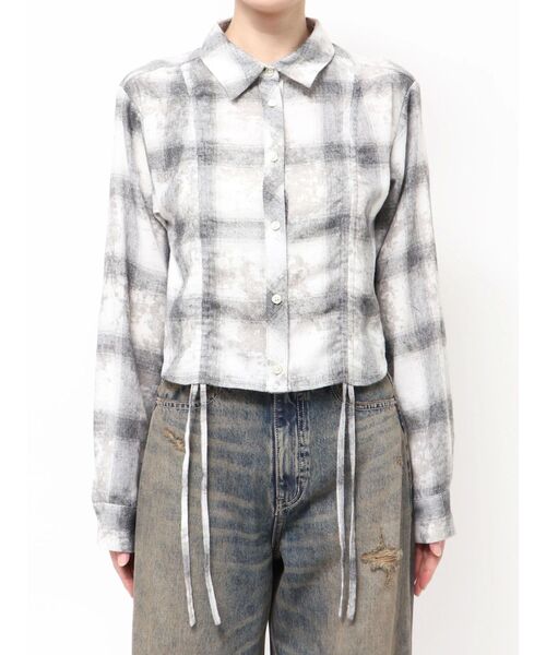 GYDA（ジェイダ）の「ドロストショートGRUNGEチェックシャツ（シャツ/ブラウス・レディース・オフホワイト/グレー・FREE）」の14枚目の写真