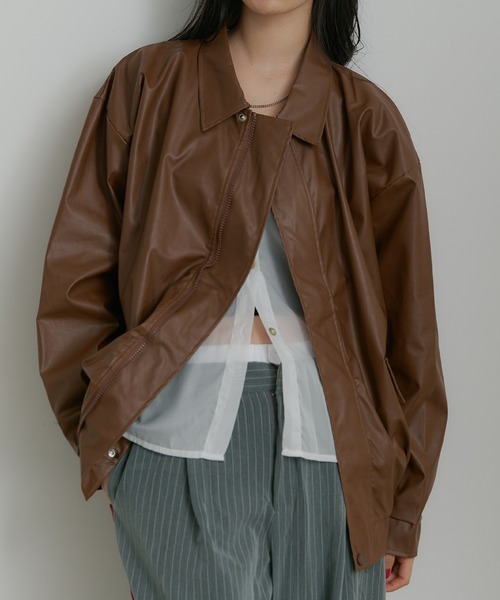 SEN TOKYO(セントーキョー)の「ビッグシルエットレザーブルゾン(ブルゾン・レディース・ブラック/ブラウン・LARGE/MEDIUM)」の2枚目の写真
