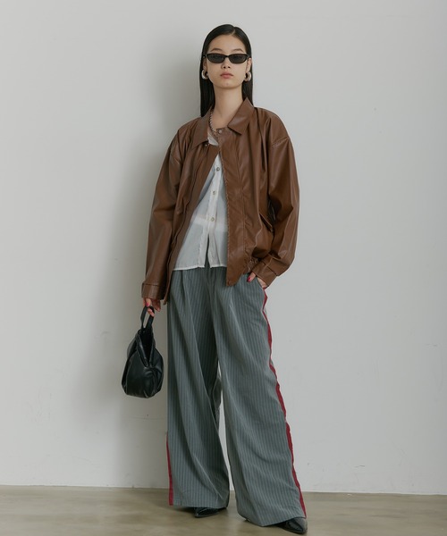 SEN TOKYO(セントーキョー)の「ビッグシルエットレザーブルゾン(ブルゾン・レディース・ブラック/ブラウン・LARGE/MEDIUM)」の14枚目の写真
