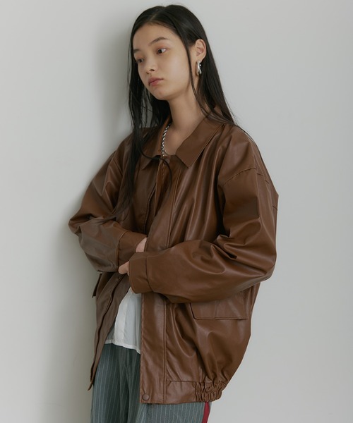 SEN TOKYO(セントーキョー)の「ビッグシルエットレザーブルゾン(ブルゾン・レディース・ブラック/ブラウン・LARGE/MEDIUM)」の9枚目の写真
