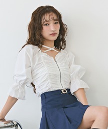 REDYAZEL | フロントZIPクロスギャザーブラウス(シャツ/ブラウス)