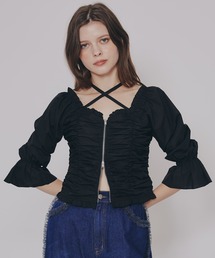 REDYAZEL（レディアゼル）の「フロントZIPクロスギャザーブラウス（シャツ/ブラウス）」