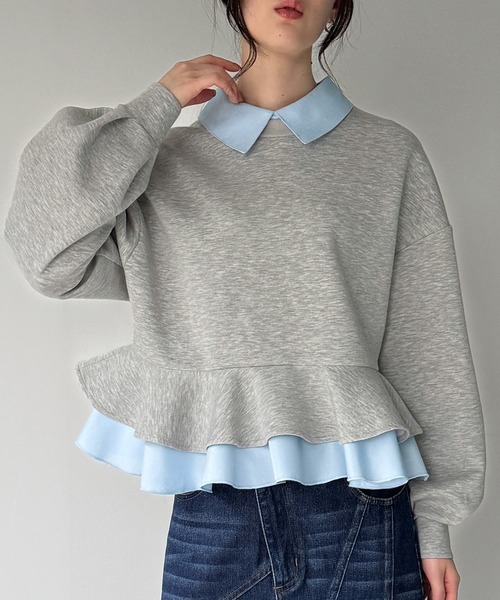 JUNOAH(ジュノア)の「フリルレイヤードスウェット(スウェット・レディース・杢グレー/ブラック/ブラウン/ネイビー/グレー系その他・LARGE/MEDIUM/SMALL/X-LARGE)」の3枚目の写真