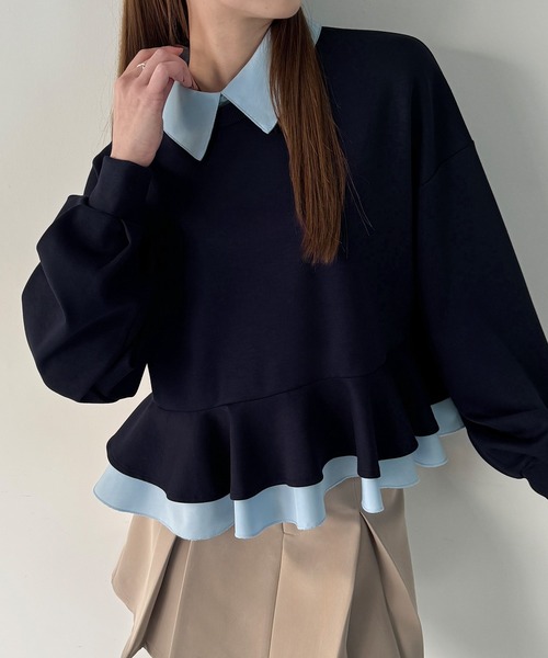 JUNOAH(ジュノア)の「フリルレイヤードスウェット(スウェット・レディース・杢グレー/ブラック/ブラウン/ネイビー/グレー系その他・LARGE/MEDIUM/SMALL/X-LARGE)」の5枚目の写真