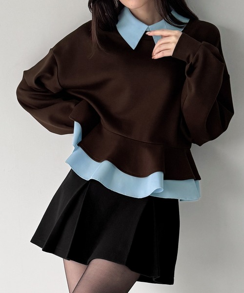 JUNOAH(ジュノア)の「フリルレイヤードスウェット(スウェット・レディース・杢グレー/ブラック/ブラウン/ネイビー/グレー系その他・LARGE/MEDIUM/SMALL/X-LARGE)」の1枚目の写真