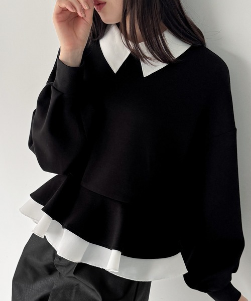 JUNOAH(ジュノア)の「フリルレイヤードスウェット(スウェット・レディース・杢グレー/ブラック/ブラウン/ネイビー/グレー系その他・LARGE/MEDIUM/SMALL/X-LARGE)」の2枚目の写真