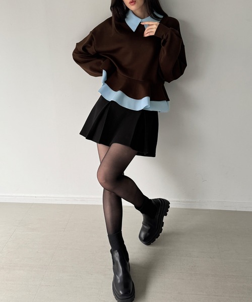 JUNOAH(ジュノア)の「フリルレイヤードスウェット(スウェット・レディース・杢グレー/ブラック/ブラウン/ネイビー/グレー系その他・LARGE/MEDIUM/SMALL/X-LARGE)」の7枚目の写真