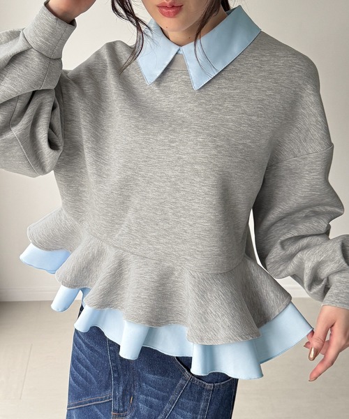 JUNOAH(ジュノア)の「フリルレイヤードスウェット(スウェット・レディース・杢グレー/ブラック/ブラウン/ネイビー/グレー系その他・LARGE/MEDIUM/SMALL/X-LARGE)」の13枚目の写真