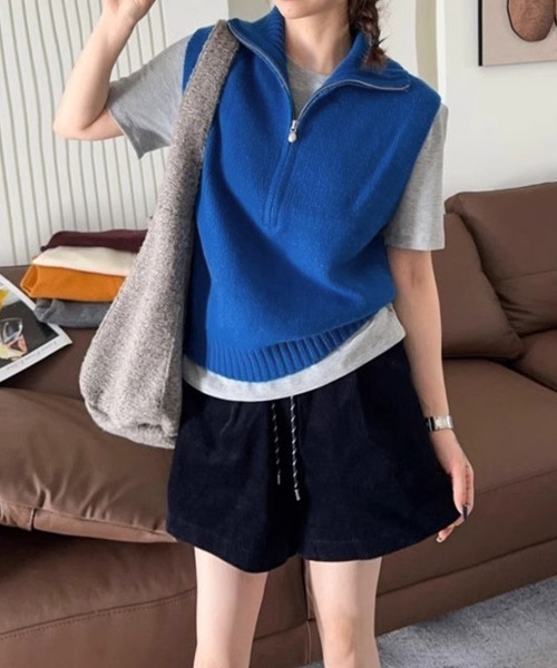 Miniministore(ミニミニストア)の「ハーフジップ ニットベストスタンドカラー(ベスト・レディース・ブラック/グレー/オレンジ/アイボリー/ワインレッド/ロイヤルブルー・FREE)」の14枚目の写真