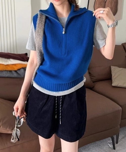 Miniministore(ミニミニストア)の「ハーフジップ ニットベストスタンドカラー(ベスト・レディース・ブラック/グレー/オレンジ/アイボリー/ワインレッド/ロイヤルブルー・FREE)」の15枚目の写真