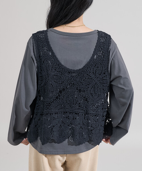 限定展開 ＜セットアイテム＞ レースベスト ロンT セット（Tシャツ