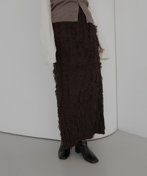 hellam(へラム)の「MIXフリンジタイトスカート(スカート・レディース・ブラウン/ブラック/ブラックミックス・FREE)」の2枚目の写真