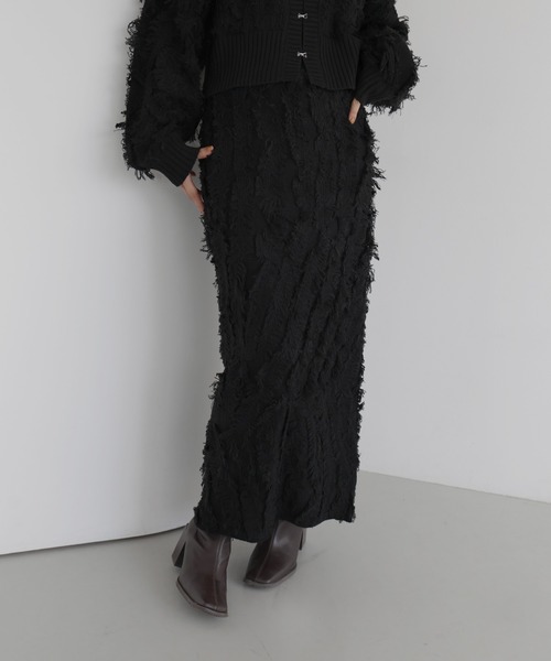 hellam(へラム)の「MIXフリンジタイトスカート(スカート・レディース・ブラウン/ブラック/ブラックミックス・FREE)」の4枚目の写真