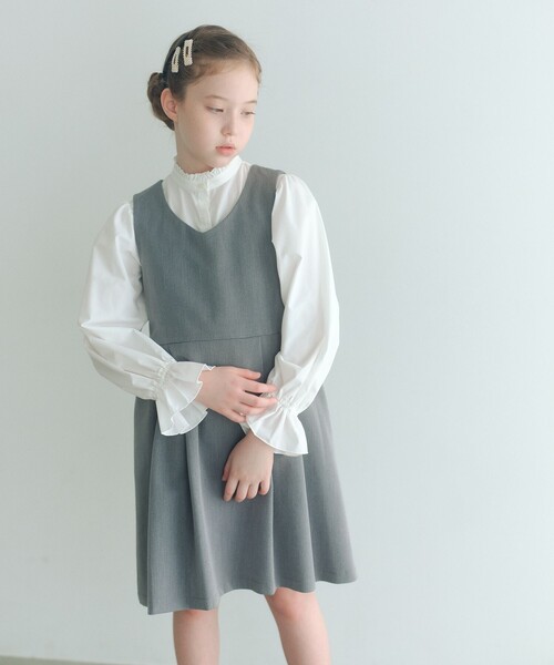 green label relaxing（グリーンレーベルリラクシング）の「ボレロ + ジャンパースカート セット / キッズ 140cm-160cm（スーツセット・キッズ・グレー/ベージュ・160cm/150cm/140cm）」の5枚目の写真