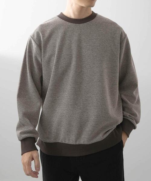 ITEMS URBANRESEARCH(アイテムズ アーバンリサーチ)の「バーズアイ ジャカード スウェット(スウェット・メンズ・ダークブラウン/ベージュ/ネイビー・MEDIUM/LARGE)」の2枚目の写真