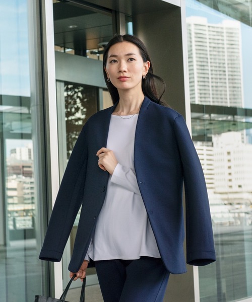 セットアップ対応 ポリエステルツイル ノーカラージャケット（12