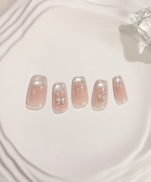 Anail(エーネイル)の3D水光ネイルピンクグラデーションシルバードミラーラインオーバルネイルチップ@ 秋ネイル(ネイルシール/ネイルチップ)