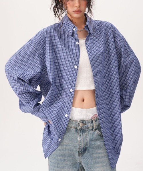 B.I.D.（ビーアイディー）の「《Bz》ブルーチェックシャツ ルーズシルエット（25MA/EKW124）（シャツ/ブラウス・レディース・ブルー・FREE）」の5枚目の写真