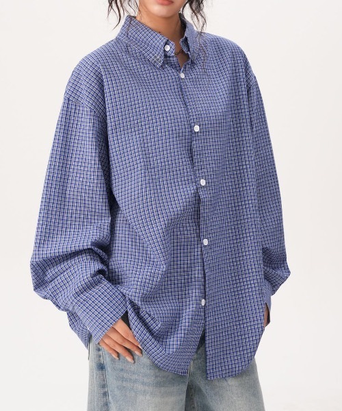 B.I.D.（ビーアイディー）の「《Bz》ブルーチェックシャツ ルーズシルエット（25MA/EKW124）（シャツ/ブラウス・レディース・ブルー・FREE）」の6枚目の写真