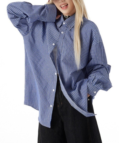 B.I.D.（ビーアイディー）の「《Bz》ブルーチェックシャツ ルーズシルエット（25MA/EKW124）（シャツ/ブラウス・レディース・ブルー・FREE）」の8枚目の写真