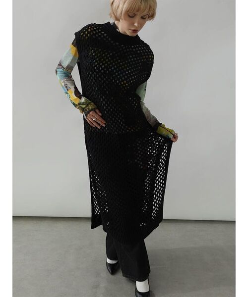 :ETHROF(イーサオブ)の「BACK OPEN MESH KNIT DRESS(ニット/セーター・レディース・ブラック/グレー・FREE)」の6枚目の写真